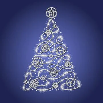 Silver christmas tree made in steampunk style. Stock Illustration
