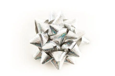 Silver Christmas Wrapping Bow Stock Photos