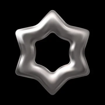 Silver chrome 3D hexagonal star, hollow in the center, holographic, glow effect. Illustrazione stock