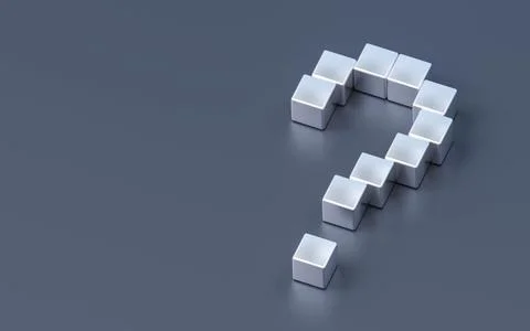 Silver chrome question mark made of cubes challenge problem solution FAQ concept 스톡 일러스트