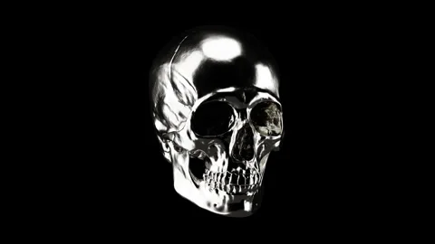 Silver chrome skull shaking head no - robotic skeleton failure loop Stock Footage 340219775