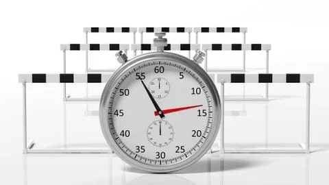 Silver chronometer with running hurdles, isolated on white Illustrazione stock