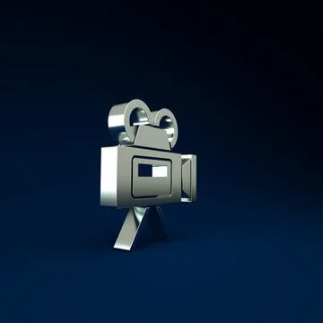 Silver Cinema camera icon isolated on blue background. Video camera. Movie si Illustrazione stock