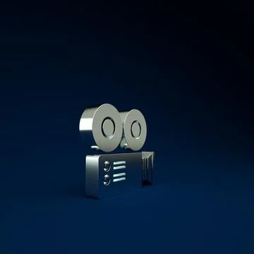 Silver Cinema camera icon isolated on blue background. Video camera. Movie si Stock Illustration