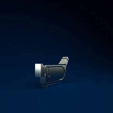 Silver Cinema camera icon isolated on blue background. Video camera. Movie si Stock Illustration