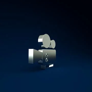 Silver Cinema camera icon isolated on blue background. Video camera. Movie si Stockillustratie