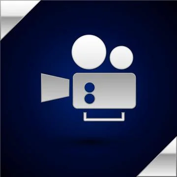 Silver Cinema camera icon isolated on dark blue background. Video camera. M.. Stock Illustration