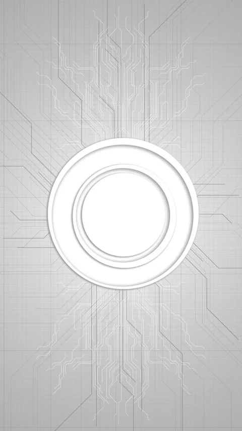 Silver circuit board layout raised round center, fine electronic lines, minimal Stock Footage 334121662