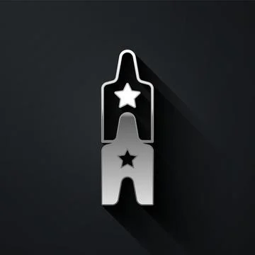 Silver Circus ticket icon isolated on black background. Amusement park. Long Stock Illustration