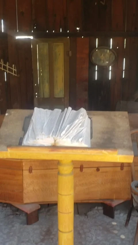 Silver City Ghost Town Abandoned Chapel Interior Vertical Video stock 244877963