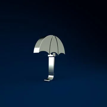 Silver Classic elegant opened umbrella icon isolated on blue background. Rain Illustrazione stock