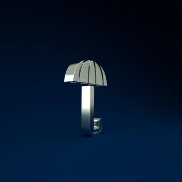 Silver Classic elegant opened umbrella icon isolated on blue background. Rain Illustrazione stock