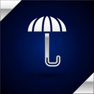 Silver Classic elegant opened umbrella icon isolated on dark blue background Stock Illustration