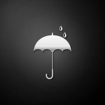 Silver Classic elegant opened umbrella icon isolated on black background. Rain Stock Illustration