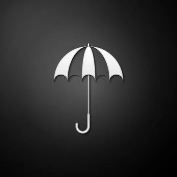 Silver Classic elegant opened umbrella icon isolated on black background. Rain Stock Illustration