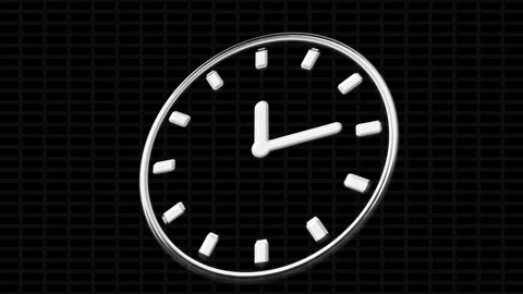 Silver Clock Face with White Hands on a Dark Grid Background Keywords: cloc.. Stock Footage 340998206