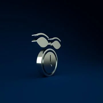 Silver Clock icon isolated on blue background. Time symbol. Minimalism concep Stock Illustration