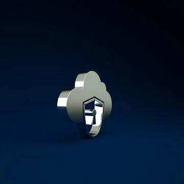 Silver Cloud and shield icon isolated on blue background. Cloud storage data  Illustrazione stock
