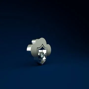 Silver Cloud and shield icon isolated on blue background. Cloud storage data  Illustrazione stock