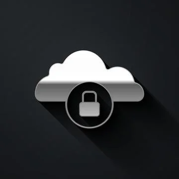 Silver Cloud computing lock icon isolated on black background. Security, safe 스톡 일러스트