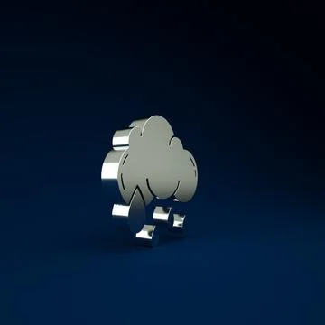 Silver Cloud with rain icon isolated on blue background. Rain cloud precipita Stock Illustration