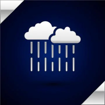 Silver Cloud with rain icon isolated on dark blue background. Rain cloud Illustrazione stock