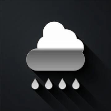 Silver Cloud with rain icon isolated on black background. Rain cloud precipit Stock Illustration