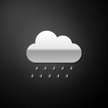 Silver Cloud with rain icon isolated on black background. Rain nimbus cloud Illustrazione stock