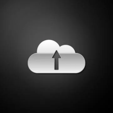 Silver Cloud upload icon isolated on black background. Long shadow style. Vector Stock Illustration
