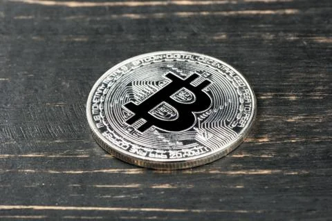Silver coin bitcoin Stock Photos