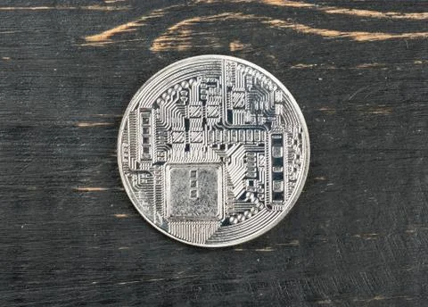 Silver coin bitcoin Stock Photos