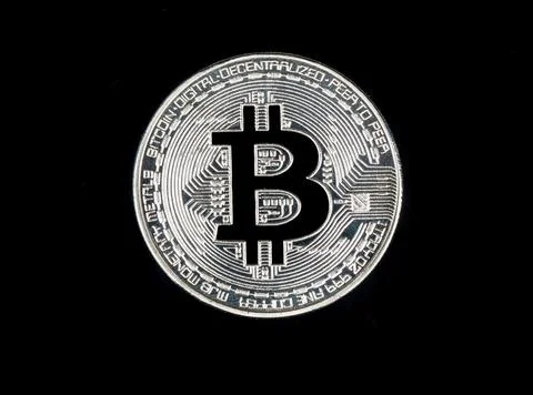 Silver coin bitcoin Stock Photos