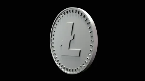 Silver coin of digital crypto currency Litecoin, alpha transparency Stock Footage 87359399