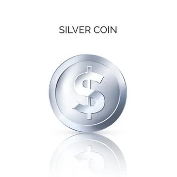 Silver Coin Front View. Glossy metallic money. Business symbol of money. One  Stock Illustration