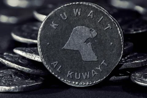 Silver Coin with Map of Kuwait Stock Photos