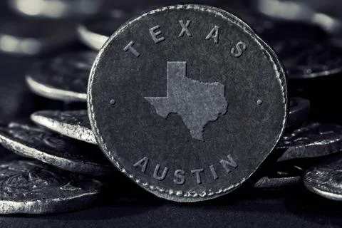 Silver Coin with Map of Texas Stock Photos