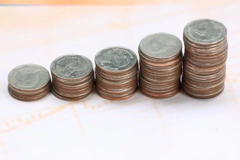 Silver coin stack. 스톡 사진