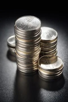 Silver coin stacks Stock Photos