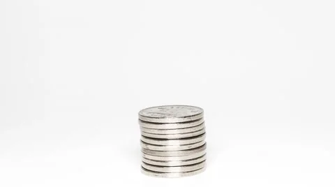 Silver Coins Being Stacked Stock Footage 53424400