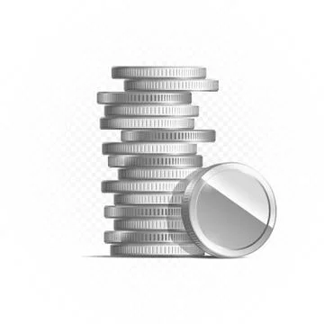 Silver coins isolated on transparent in different positions Stock Illustration