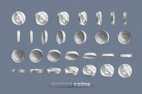 Silver coins set isolated in different positions Stock Illustration
