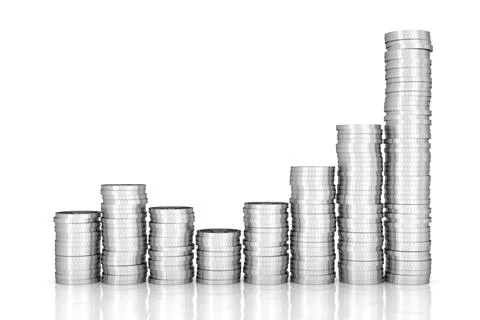 Silver coins stack. 3D rendering. Stock Illustration