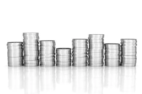 Silver coins stack. 3D rendering. Stock Illustration