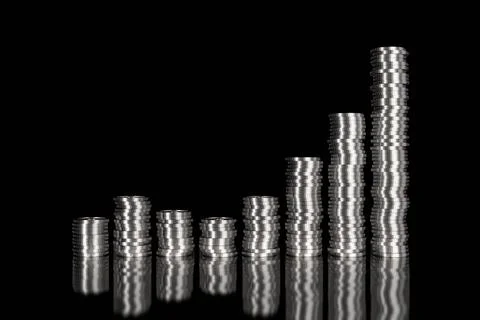 Silver coins stack. 3D rendering. イラスト素材