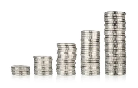 Silver coins stacks Stock Photos