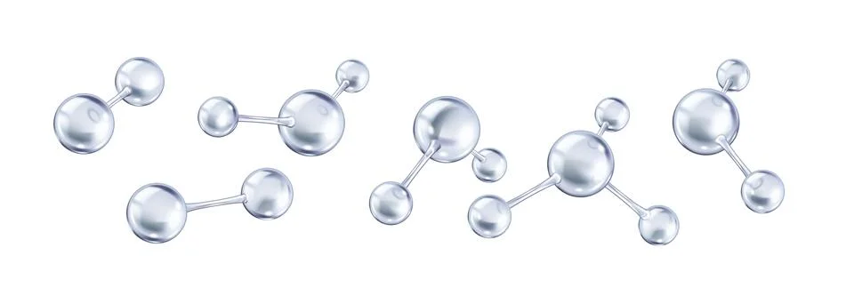 Silver collagen molecules models realistic color icons set Stock Illustration