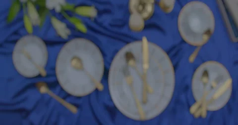Silver color spoon and fork cutlery setup on the table Stock Footage 260544032