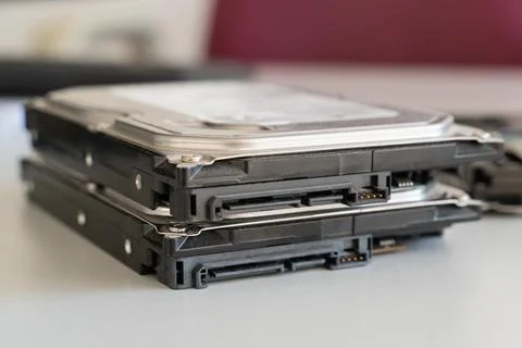 Silver computer hard drive close up Stock Photos