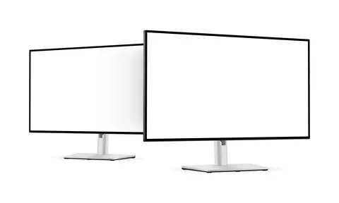 Silver Computer Monitors With Blank Screens, Side Perspective View Stock Illustration