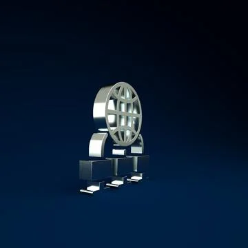 Silver Computer network icon isolated on blue background. Laptop network. Int Stock Illustration